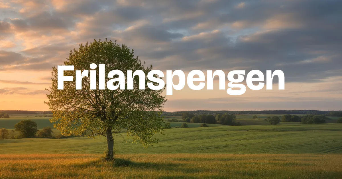 Frilanspengen — wordmark över ett liggande svenskt landskap